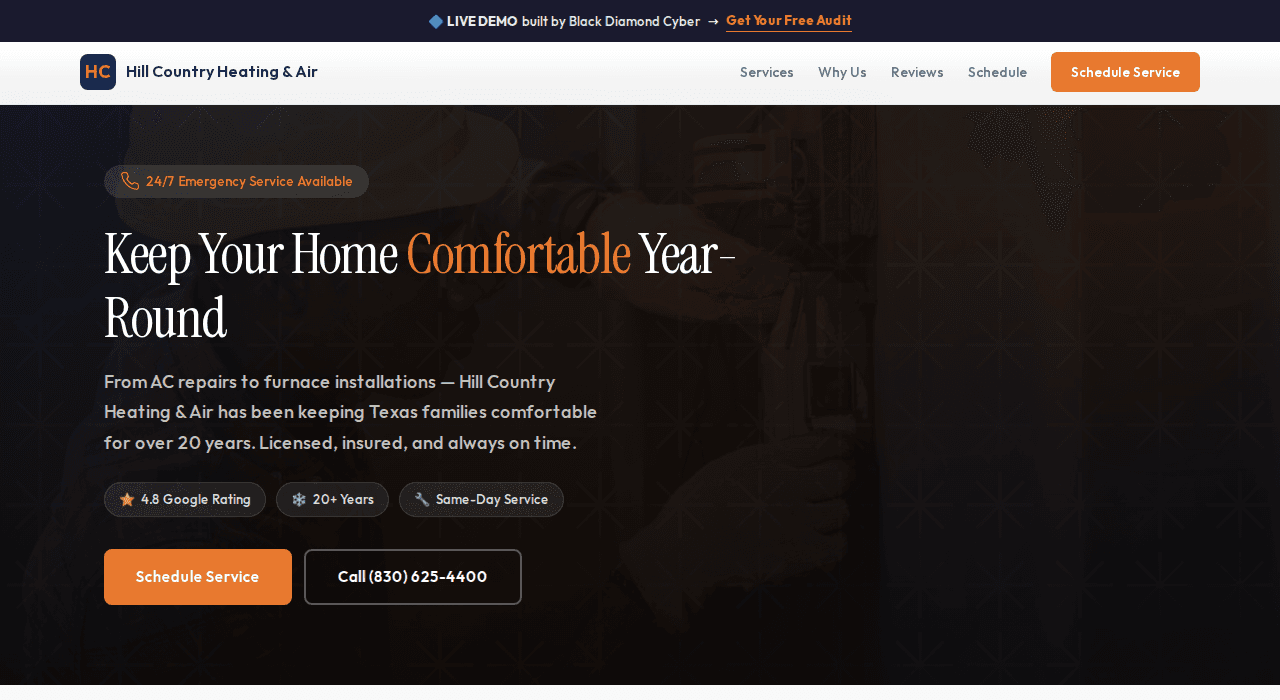 Hill Country Heating & Air website
