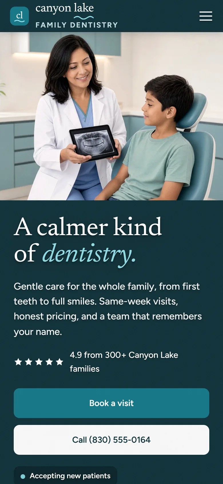 The dental demo site as it looks on a phone