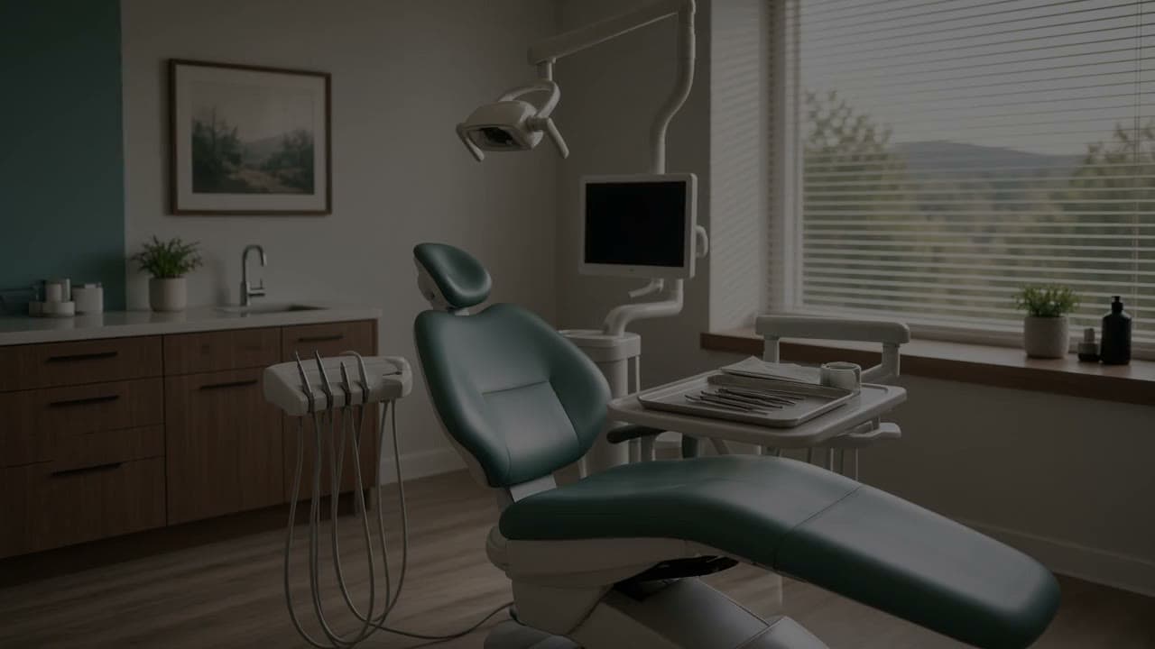 Inside a dental treatment room at seven in the morning, the opening scene of the video