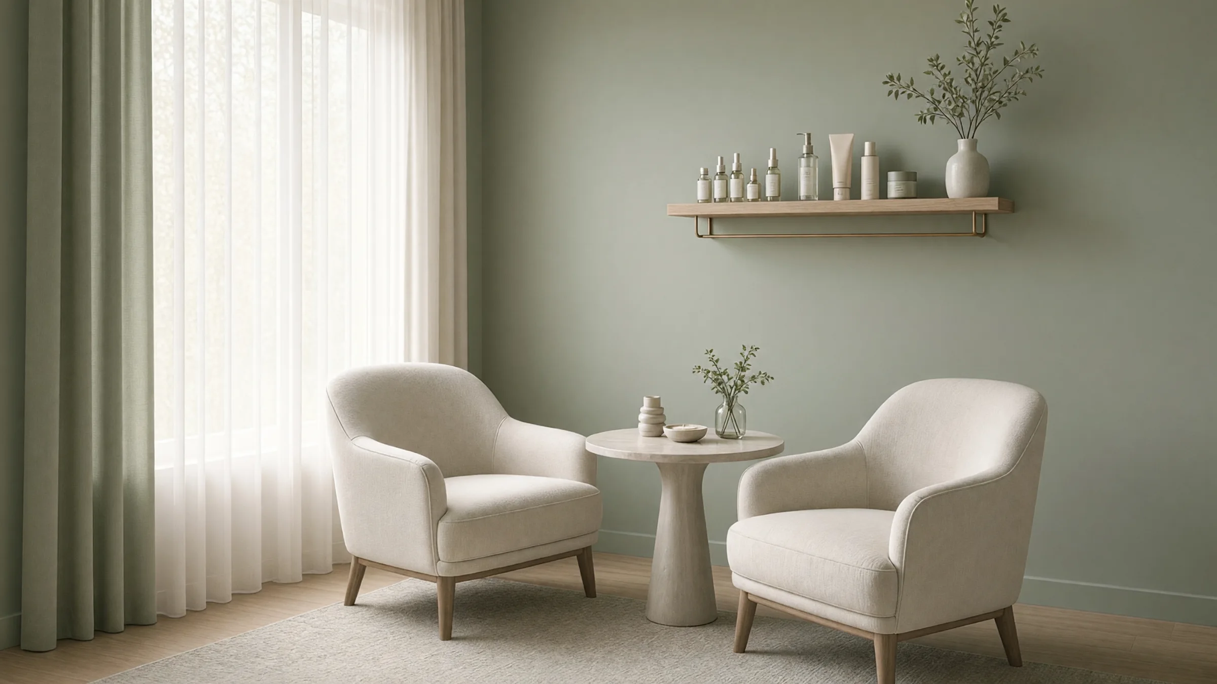 A quiet consultation room at Serenity, softly lit